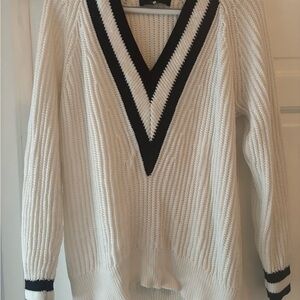 rag & bone White and Black V-Neck Sweater
